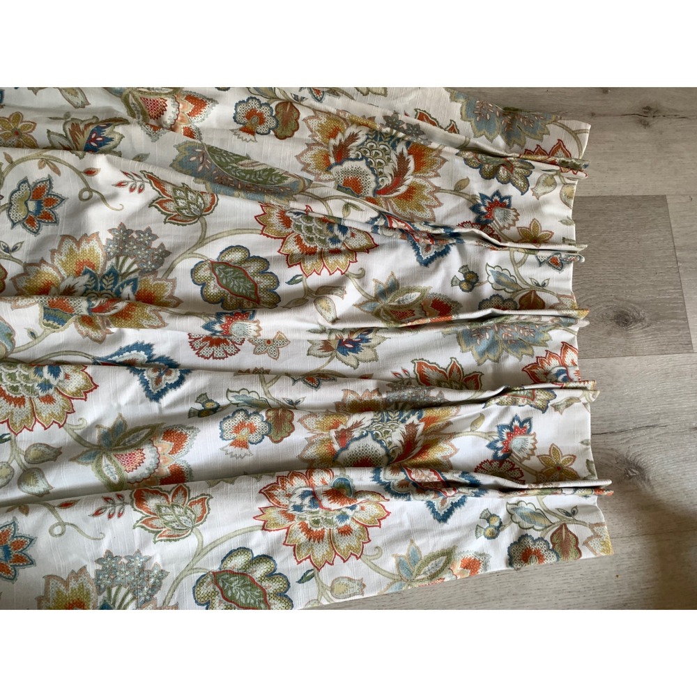 2 panels Floral Paisley Lined Curtain 96"  Multi Color Botanical Jacquard Cream